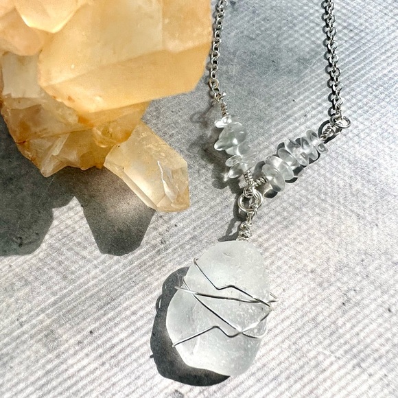 Ocean Seaglass + Opal Crystal Handmade Necklace - Picture 5 of 7